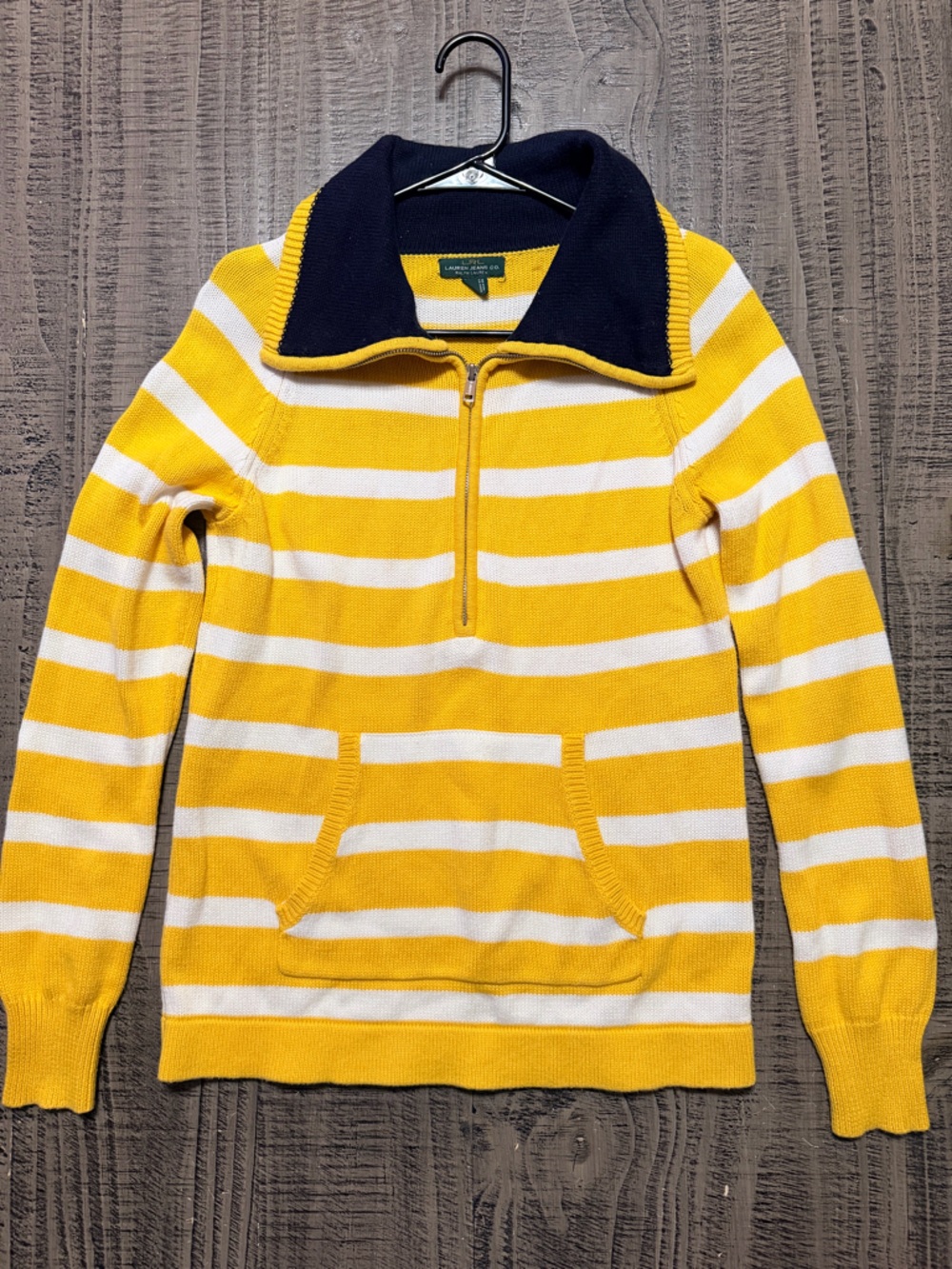 Polo by Ralph Lauren Yellow, White & Navy Striped Half-Zip Sweater
